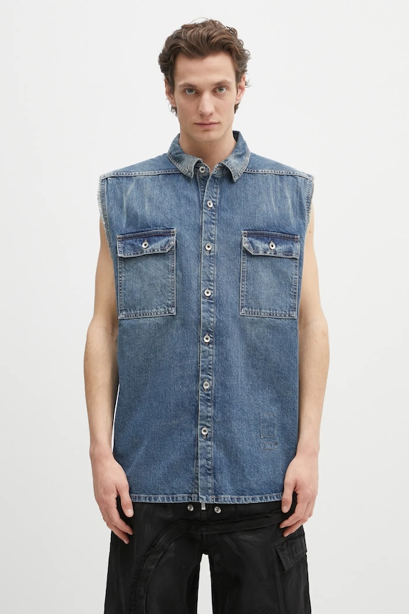 Rick Owens DRKSHDW bezrękawnik jeansowy Tommy Jumbo Outershirt nieocieplane niebieski DU01E3764.DWB