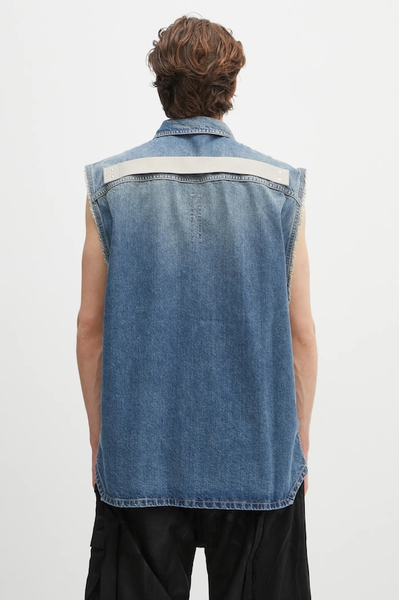Odzież Rick Owens DRKSHDW bezrękawnik jeansowy Tommy Jumbo Outershirt DU01E3764.DWB niebieski