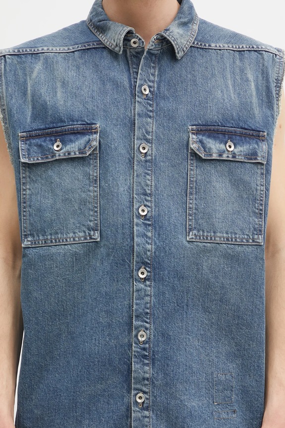 Rick Owens DRKSHDW bezrękawnik jeansowy Tommy Jumbo Outershirt niebieski DU01E3764.DWB
