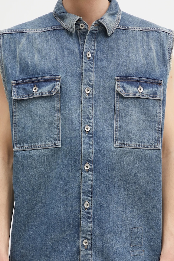 Rick Owens DRKSHDW bezrękawnik jeansowy Tommy Jumbo Outershirt niebieski DU01E3764.DWB