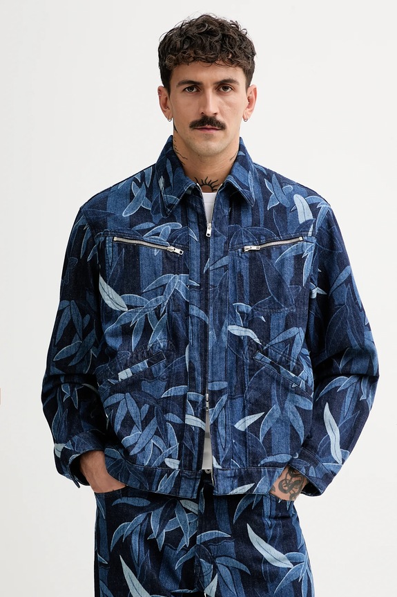 Kenzo kurtka jeansowa bez kaptura granatowy FF55DV3106P1.DM