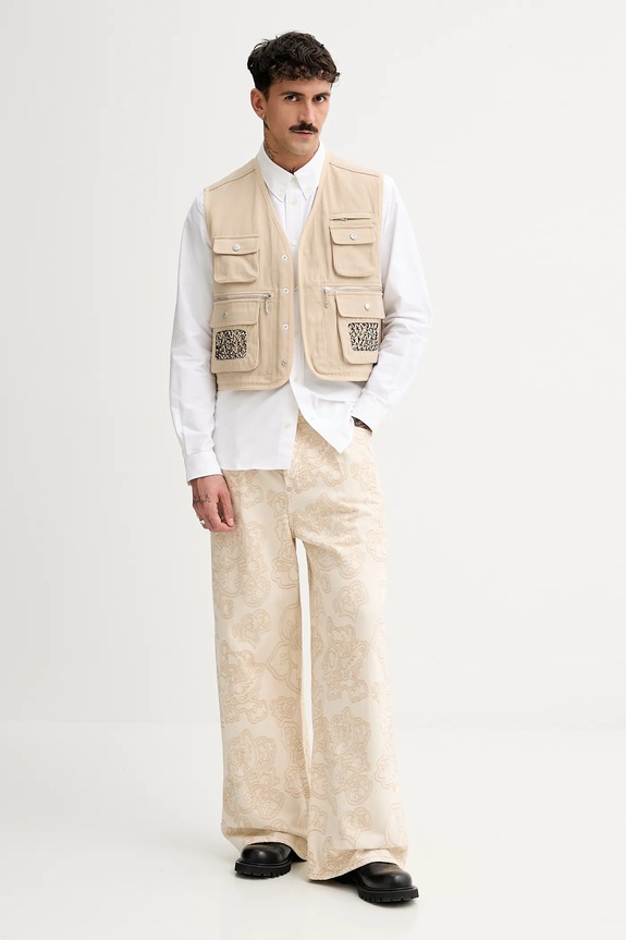 Kenzo bezrękawnik bawełniany FF55OU0099OT.11 beżowy SS25