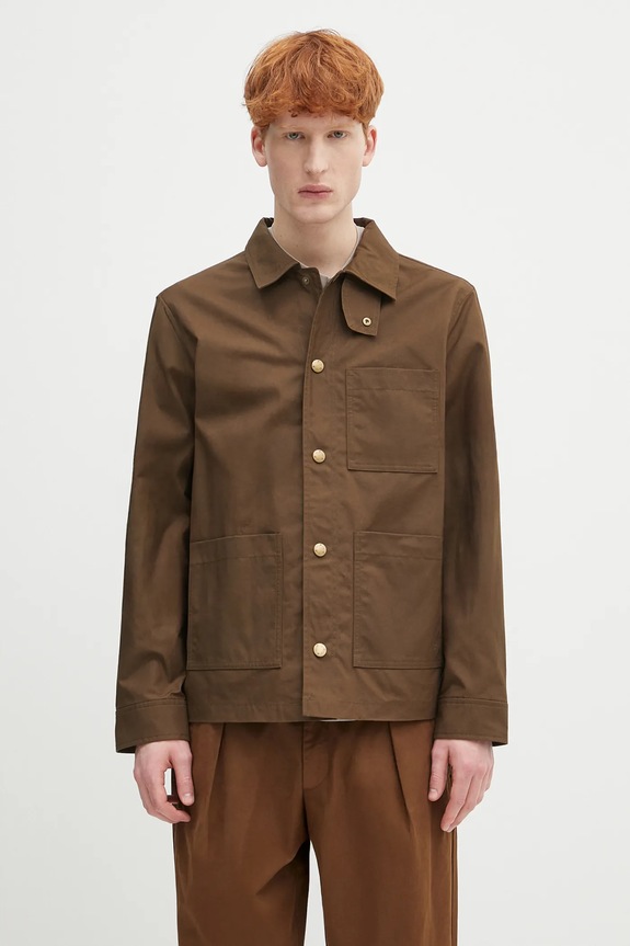 A.P.C. jachetă de bumbac Blouson Gabriel cu captuseala maro COERC.H02841