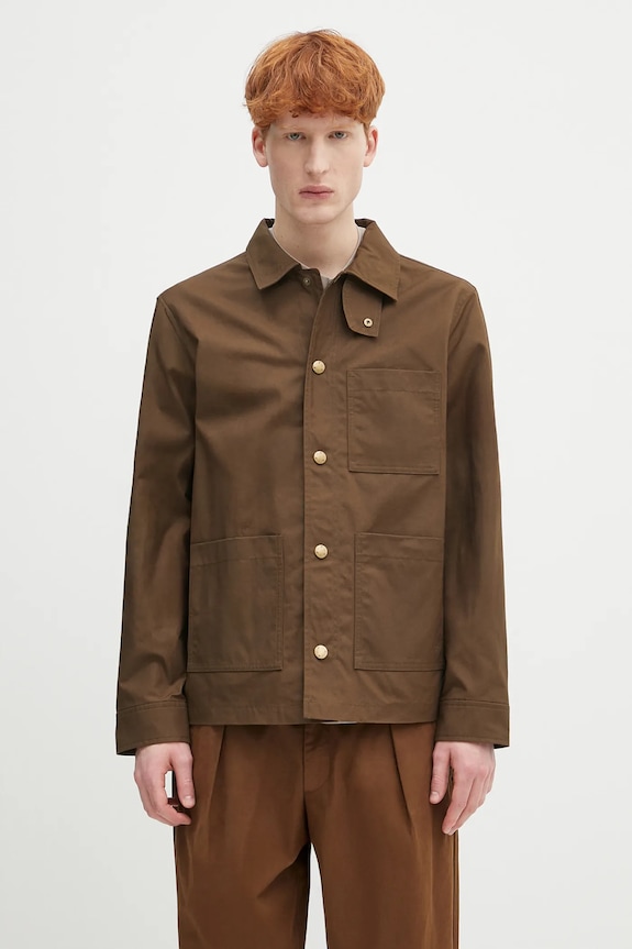 A.P.C. jachetă de bumbac Blouson Gabriel cu captuseala maro COERC.H02841