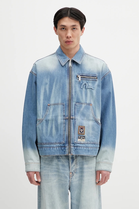 Evisu geacă jeans Worker Denim w Emboss Kamon fara gluga albastru 2ESHTM5DJ1038