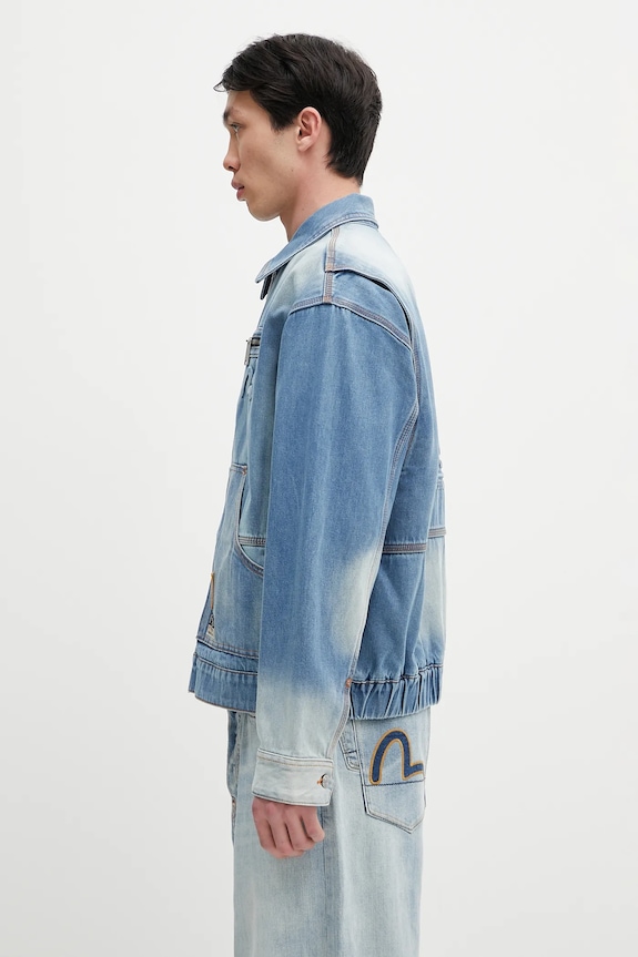 Evisu geacă jeans Worker Denim w Emboss Kamon 2ESHTM5DJ1038 albastru SS25