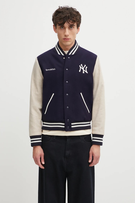 Одежда Шерстяная куртка-бомбер Sporty & Rich Champions Wool Varsity OW007623633BL111 тёмно-синий