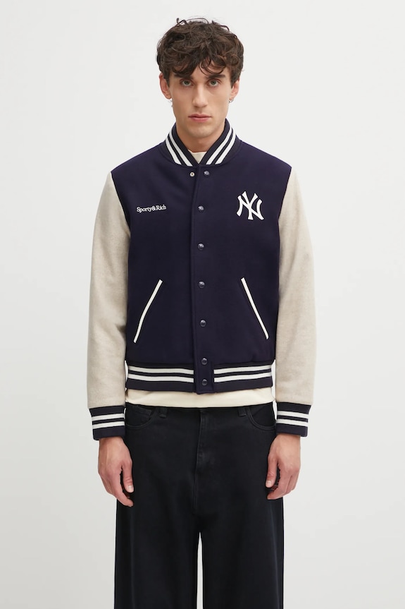 Одяг Вовняна куртка-бомбер Sporty & Rich Champions Wool Varsity OW007623633BL111 темно-синій