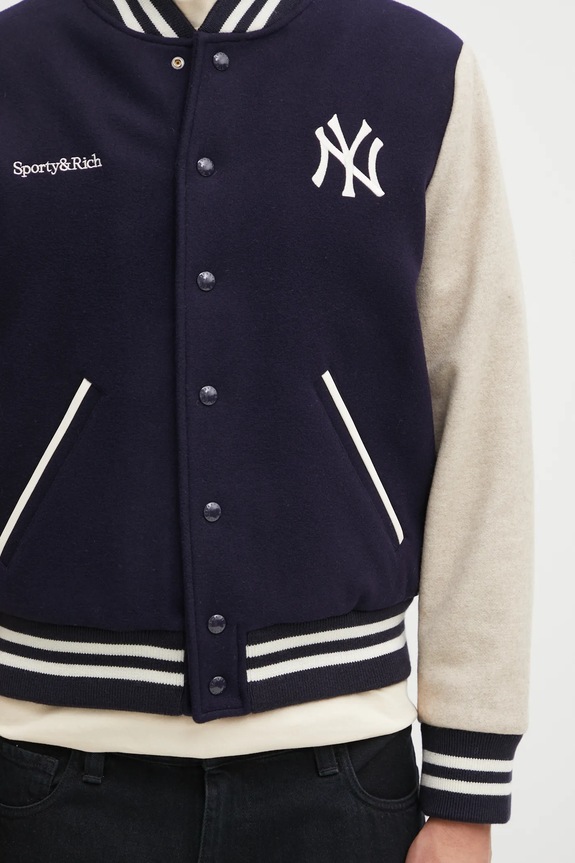 Шерстяная куртка-бомбер Sporty & Rich Champions Wool Varsity OW007623633BL111 тёмно-синий