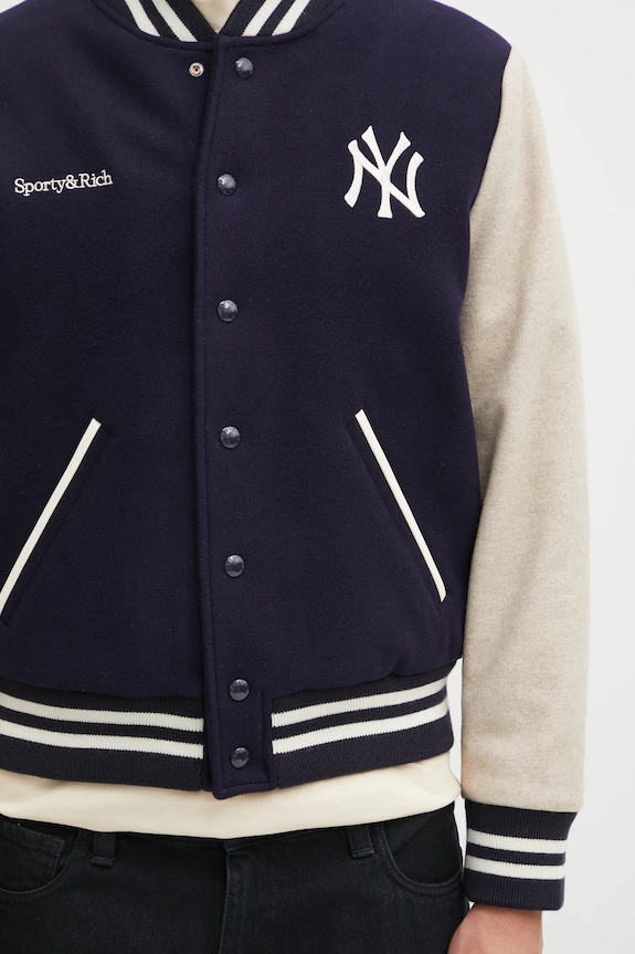 Вовняна куртка-бомбер Sporty & Rich Champions Wool Varsity OW007623633BL111 темно-синій
