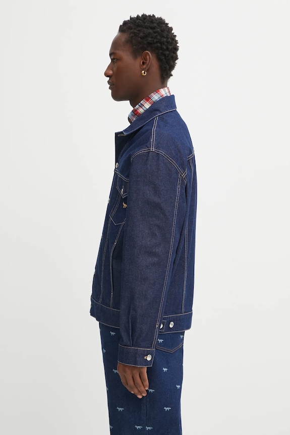 Maison Kitsuné giacca di jeans Trucker OM02103WW0081 blu navy SS25