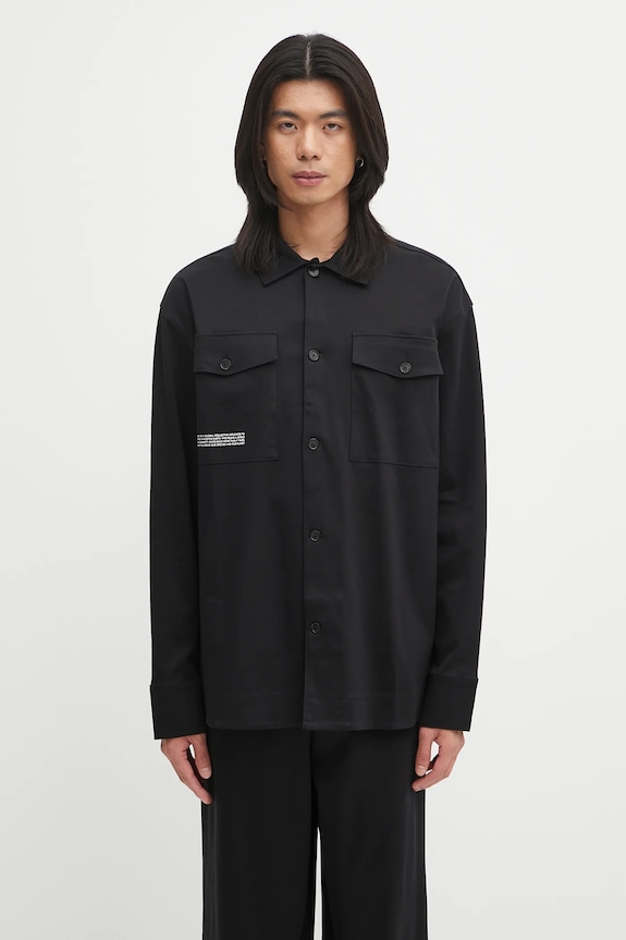Pamučna košulja Pangaia DNA Interlock Jacket relaxed crna 10002444