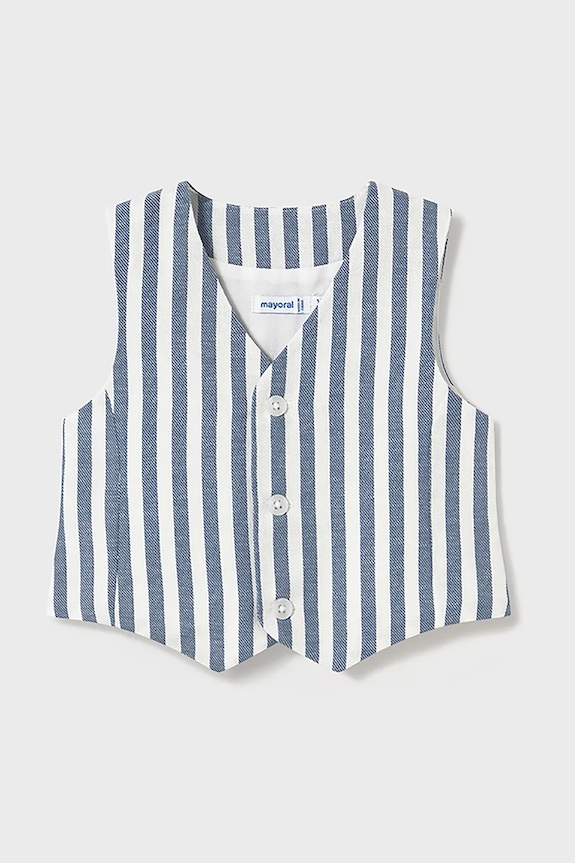 Kojenecká vesta ze směsi lnu Mayoral pletenina modrá 1303.3A.Baby.PPYA