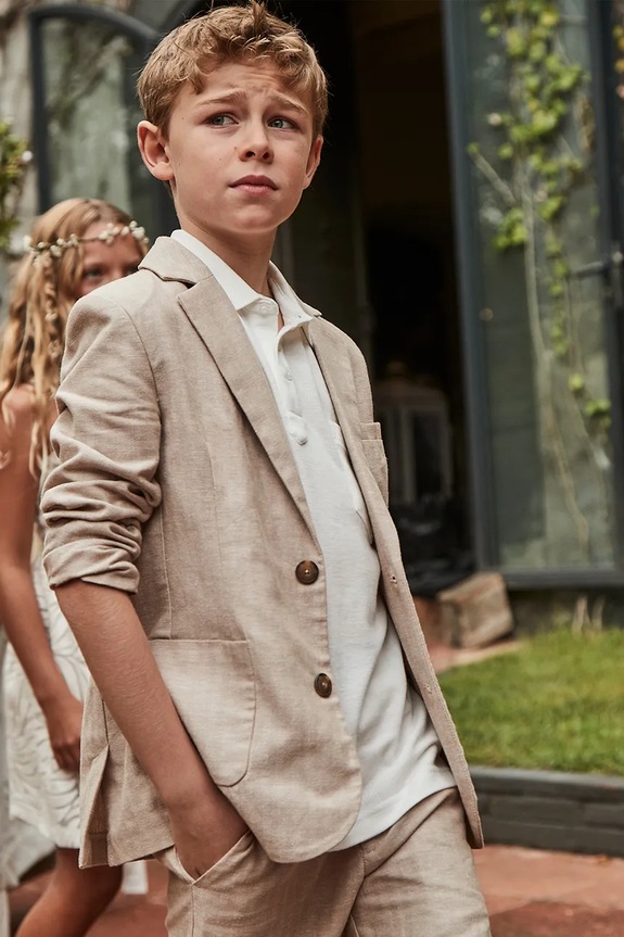 Mayoral marynarka z domieszką lnu dziecięca tkanina brązowy 6485.7B.Junior.PPYA