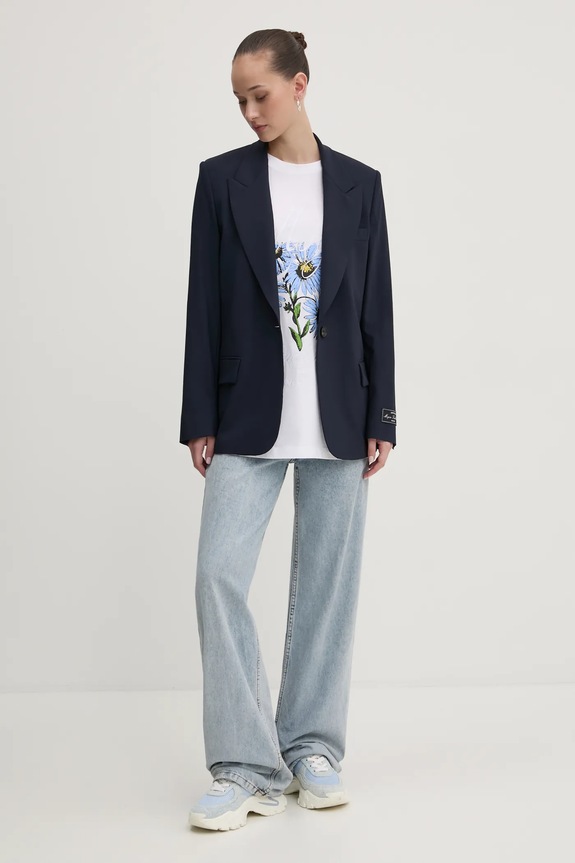 MSGM marynarka wełniana 3841MDG27.257127 granatowy SS25