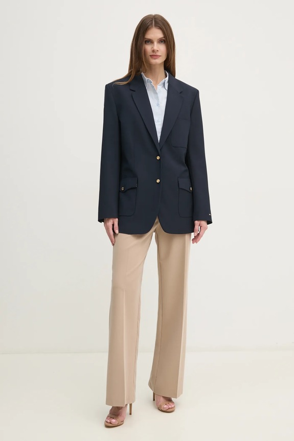 Μπλέιζερ με μίγμα μαλλιού Tommy Hilfiger WW0WW43786 σκούρο μπλε SS25