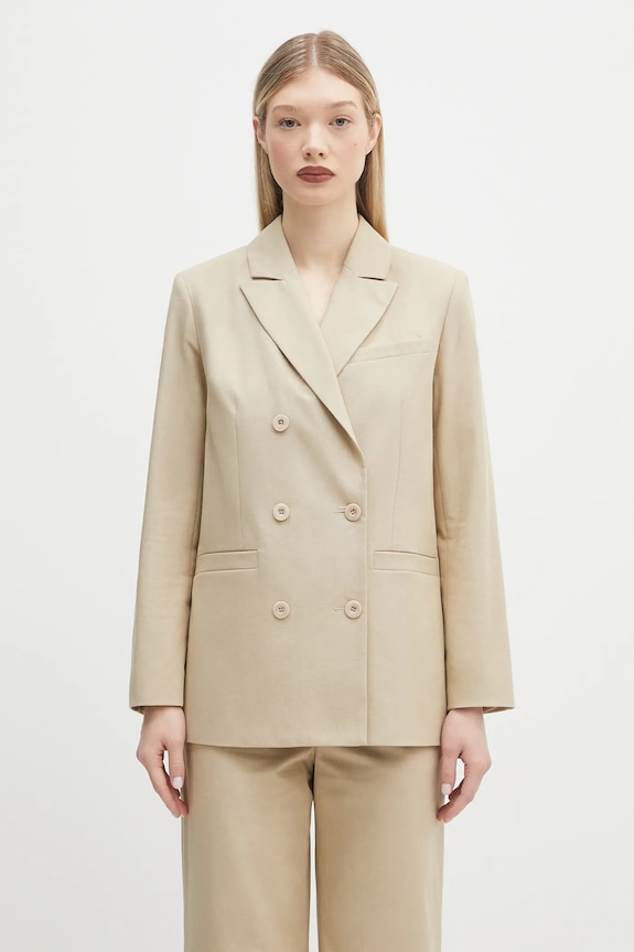 Bavlněné sako A.P.C. veste lucy dvouřadý béžová COHFU.F03212