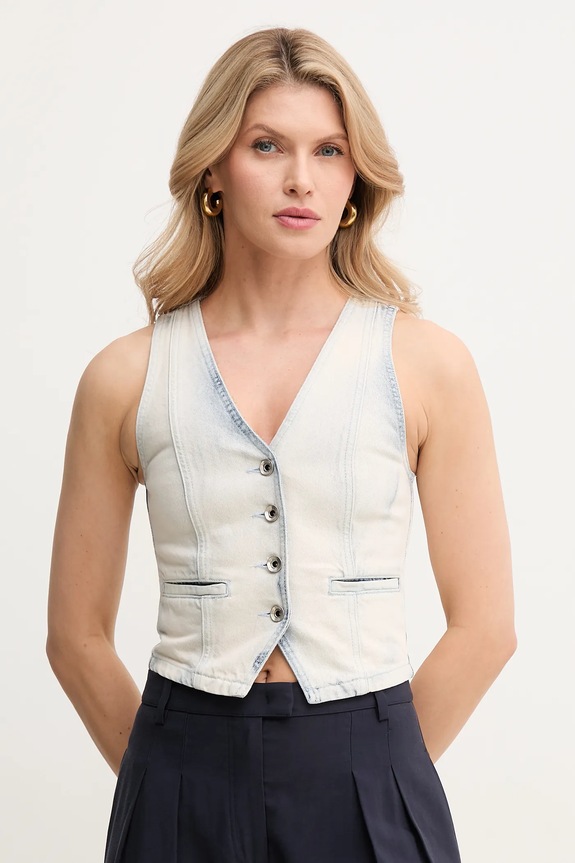 Patrizia Pepe vestă din denim necaptusit albastru 2C1608.D105