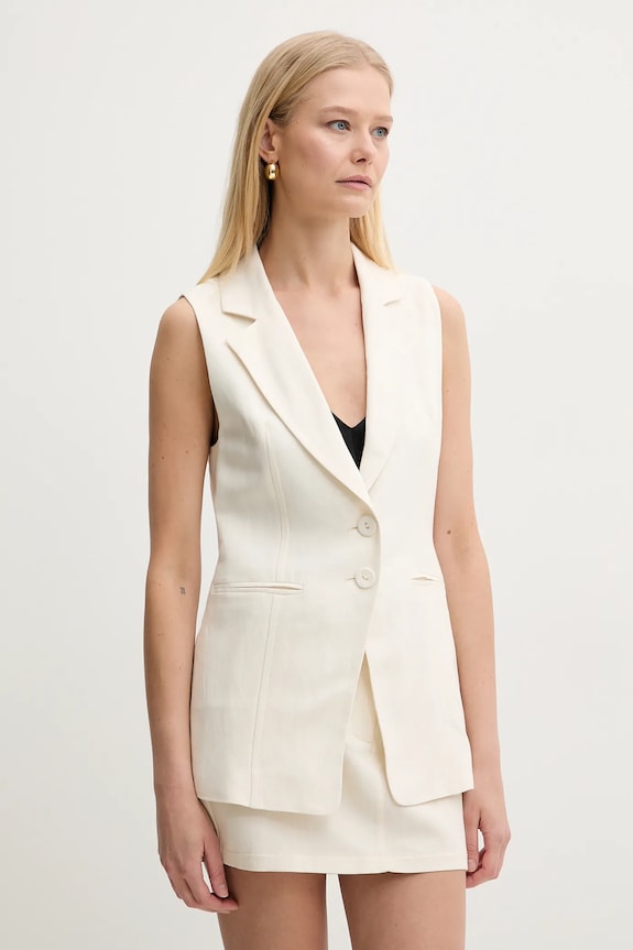 Patrizia Pepe gilè con aggiunta di lino tessuto beige 2S1530.A052