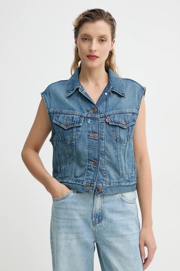 Prsluk Levi's SHRUNKEN 90S VEST s dodatkom vune plava 001W2