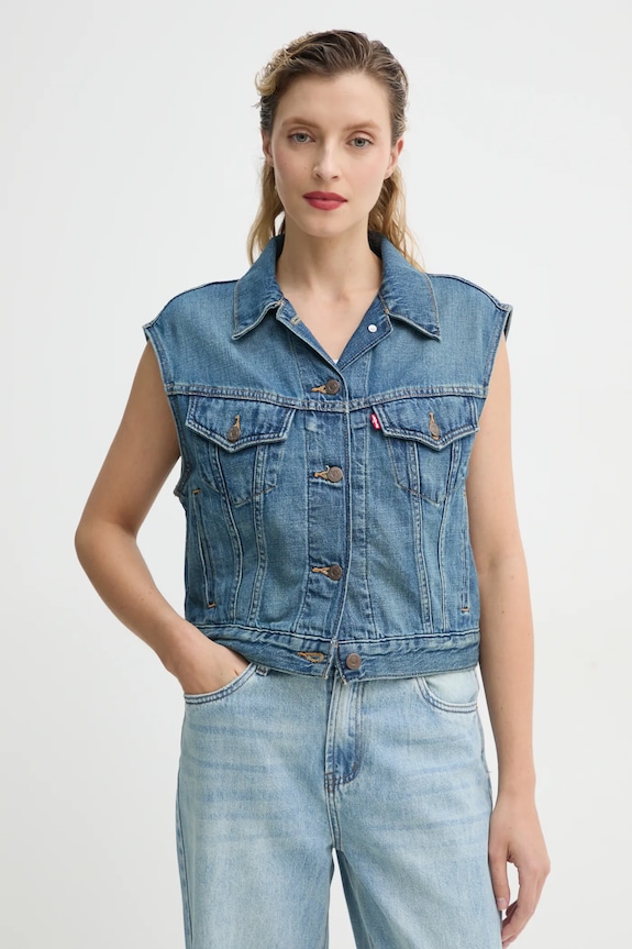 Prsluk Levi's SHRUNKEN 90S VEST s dodatkom vune plava 001W2