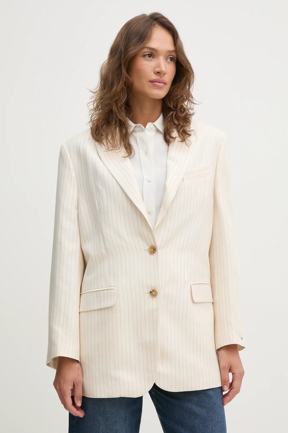 Tommy Hilfiger giacca in lino misto tessuto beige WW0WW46167