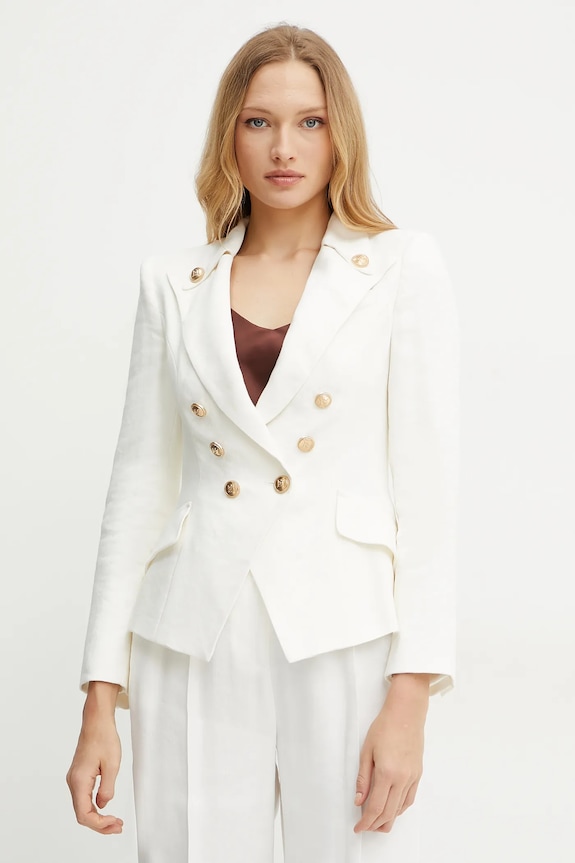 Elisabetta Franchi giacca in lino tessuto beige GI16252E2