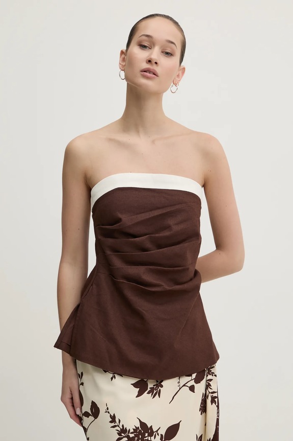 Lněná halenka Abercrombie & Fitch hladký hnědá KI140.5047.480