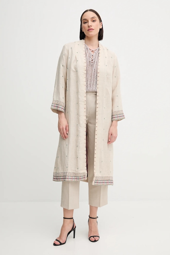 Hoss Intropia copriletto in lino foderato beige 5479199