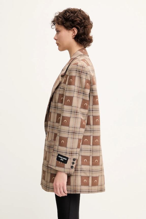 Vlněné sako Marine Serre Moon Checks Jacquard Boxy UJA066A.CWOV0064 hnědá SS25