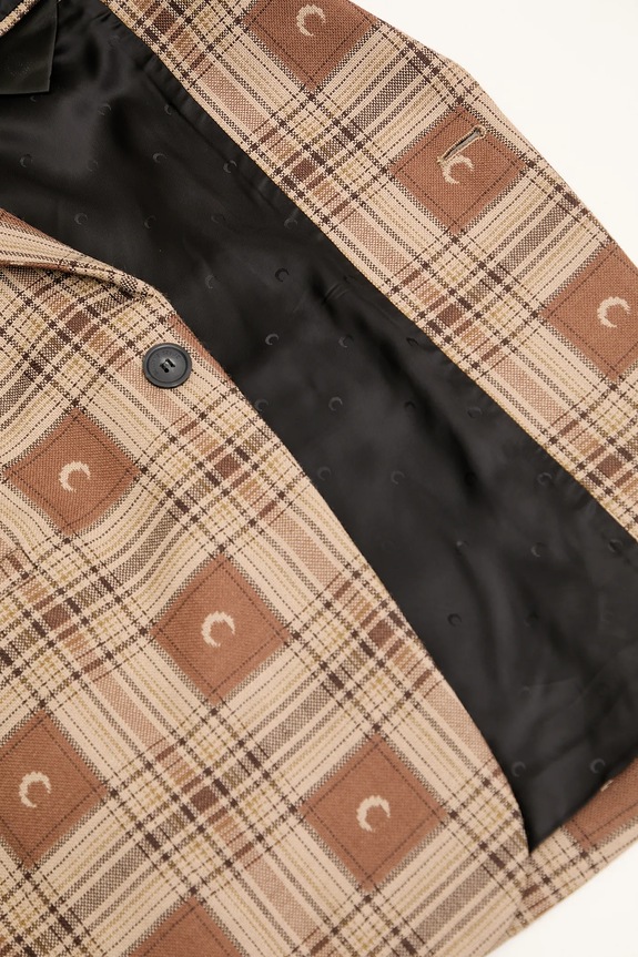 Vlněné sako Marine Serre Moon Checks Jacquard Boxy UJA066A.CWOV0064 hnědá