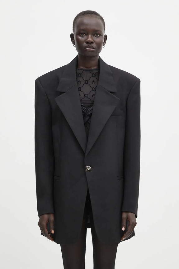 Μάλλινο σακάκι Marine Serre Virgin Wool Twill Boxy μαλλί μαύρο UJA066A.RWOV0001