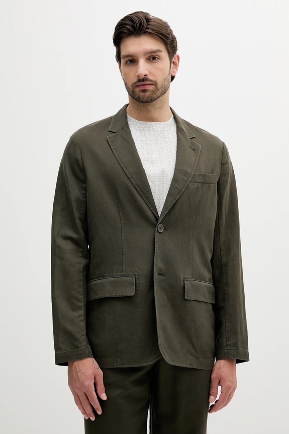 Sako s prímesou ľanu Armani Exchange jednofarebný zelená XM000654.AF13180