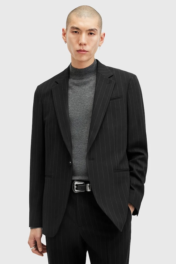 Σακάκι AllSaints HEDDON πλεκτό ύφασμα μαύρο M041QB