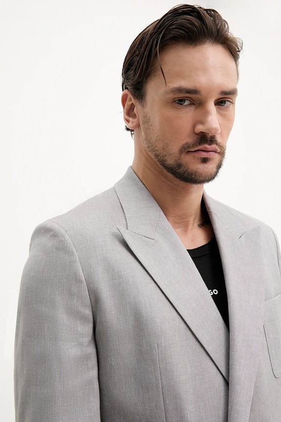 Suknjič s primesjo lanu HUGO 50538161 siva