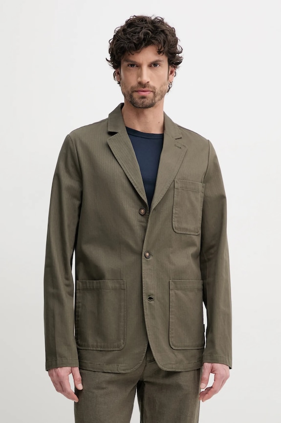 Хлопковый пиджак Barbour Bayview Herringbone Overshirt хлопок зелёный MOS0423
