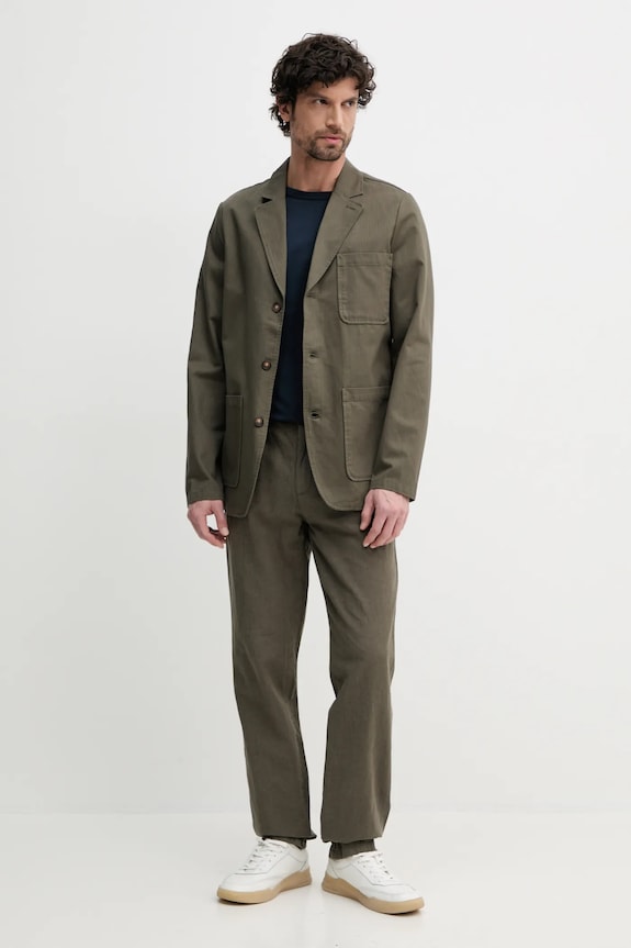 Хлопковый пиджак Barbour Bayview Herringbone Overshirt MOS0423 зелёный SS25