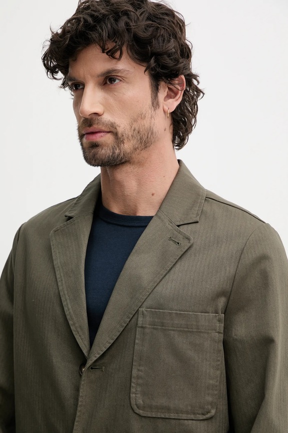 Хлопковый пиджак Barbour Bayview Herringbone Overshirt зелёный MOS0423