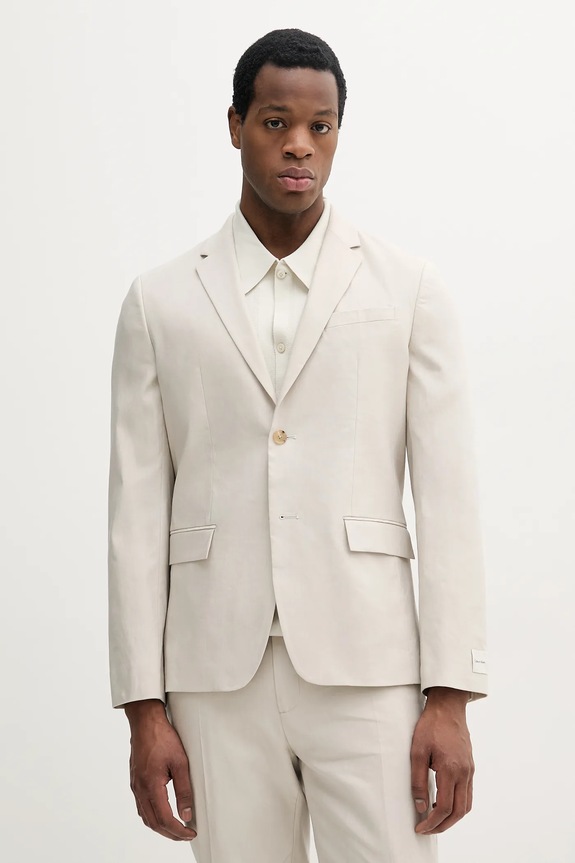 Sako s příměsí lnu Calvin Klein hladký béžová K10K114388
