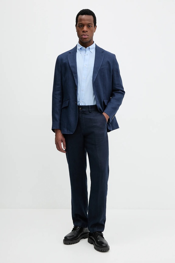 Hackett London marynarka lniana HM443515R granatowy SS25