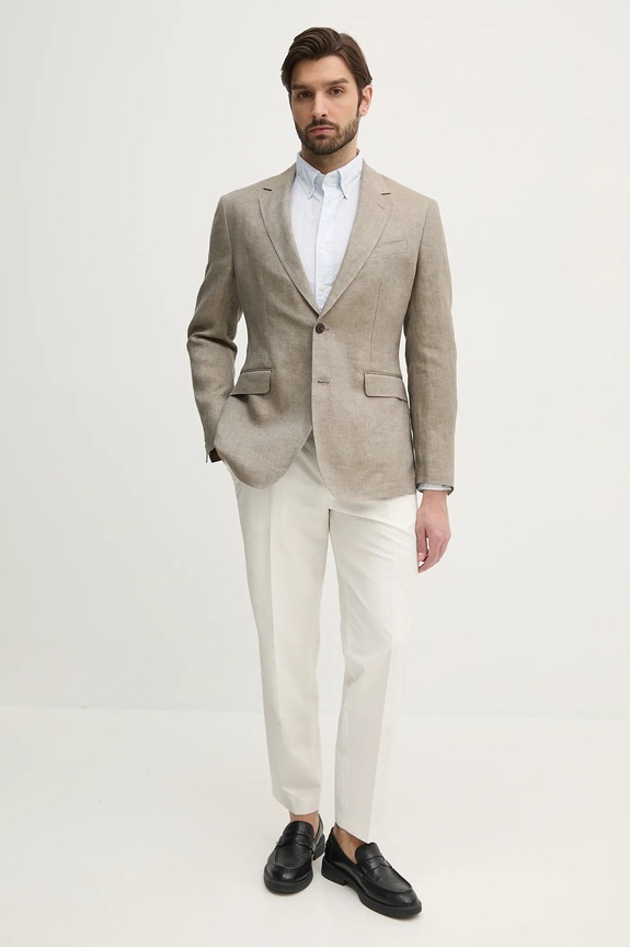 Hackett London marynarka lniana HM443515R beżowy SS25