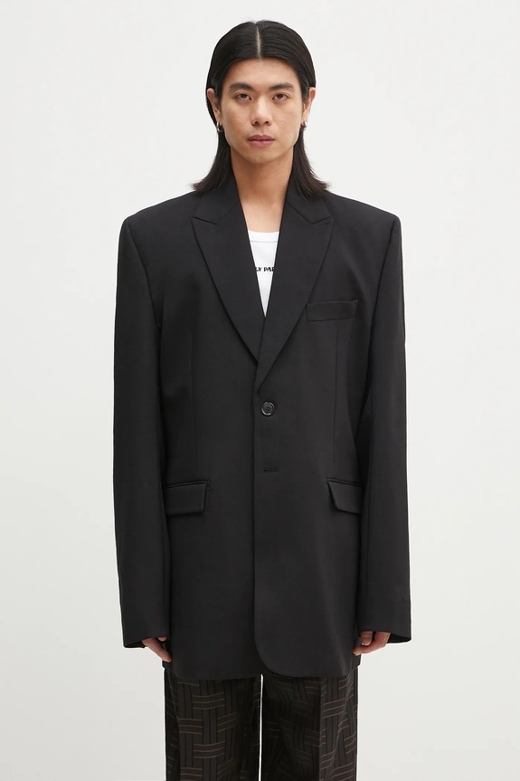 Vlnené sako VETEMENTS Logo Embroidered relaxed čierna UA65JA710B