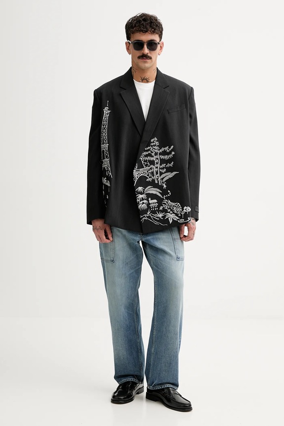 Kenzo marynarka z domieszką wełny FF55VE1429RI.99 czarny SS25