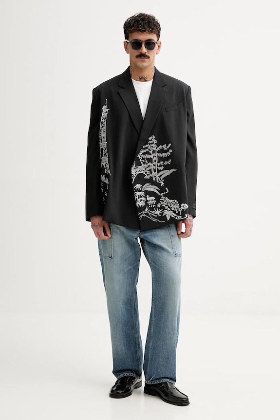 Kenzo marynarka z domieszką wełny FF55VE1429RI.99 czarny SS25