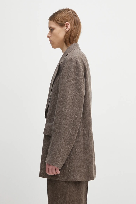 Our Legacy marynarka lniana Sharp Db Blazer M2250STC brązowy SS25