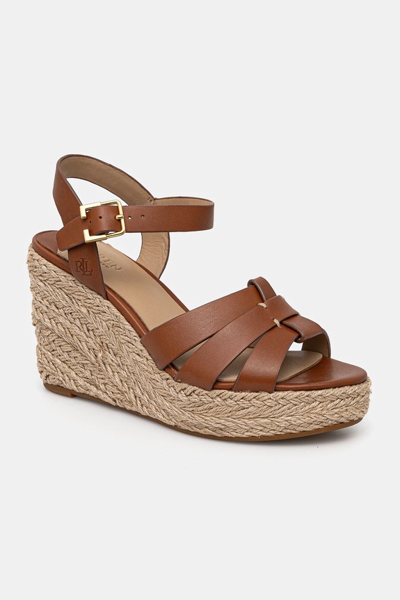 Usnjeni sandali Lauren Ralph Lauren Soffia Espdr Zrnato usnje rjava 802953961001.200