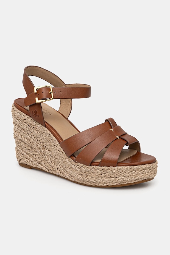Usnjeni sandali Lauren Ralph Lauren Soffia Espdr Zrnato usnje rjava 802953961001.200