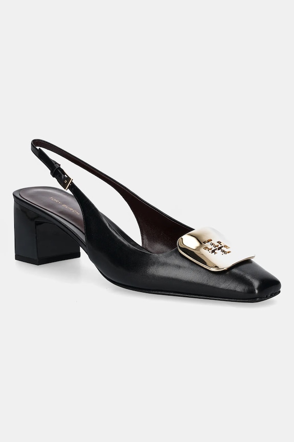 Kožne salonke Tory Burch Georgia Slingback široka potpetica crna 156479.006