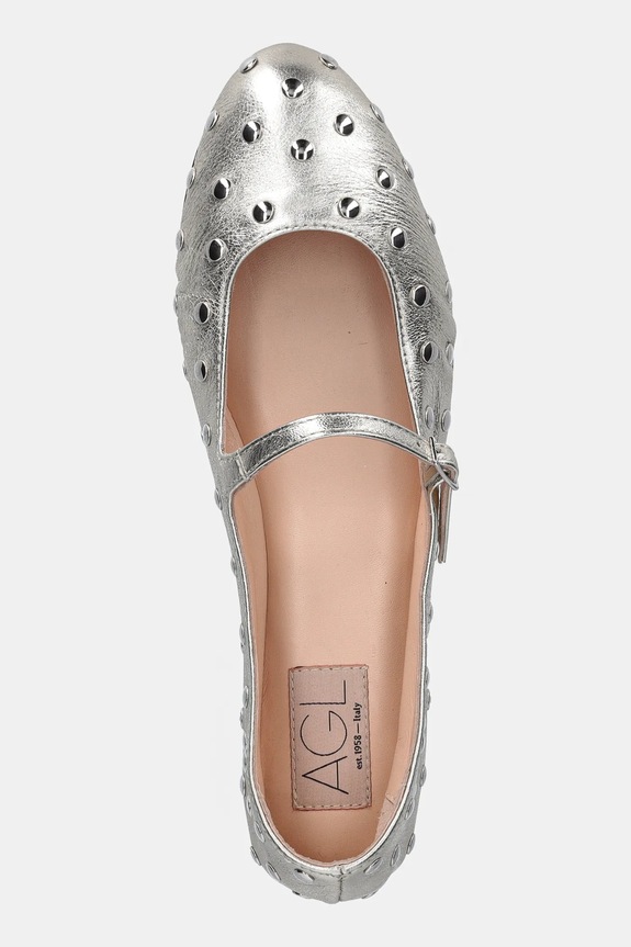 Kožené balerínky AGL Milly Strap strieborná D544036PCFOILE0244