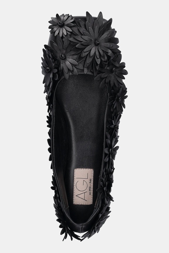 Kožne balerinke AGL Ceramic Full Flowers crna D840008PGKF0551013